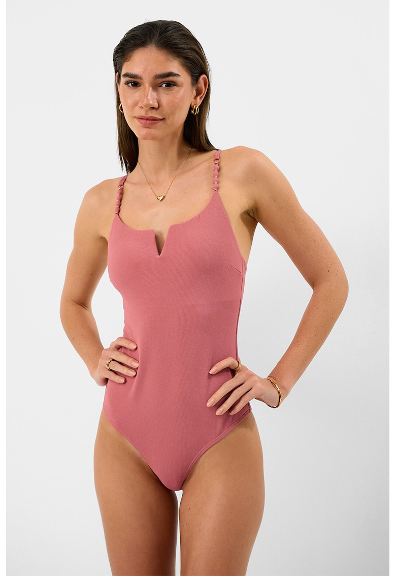 Costum de baie intreg cu aspect texturat - Roz somon