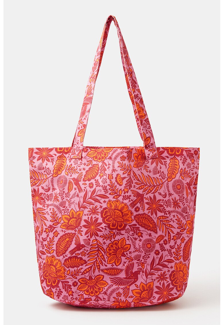 Geanta shopper cu model floral - Rosu/Portocaliu/Roz