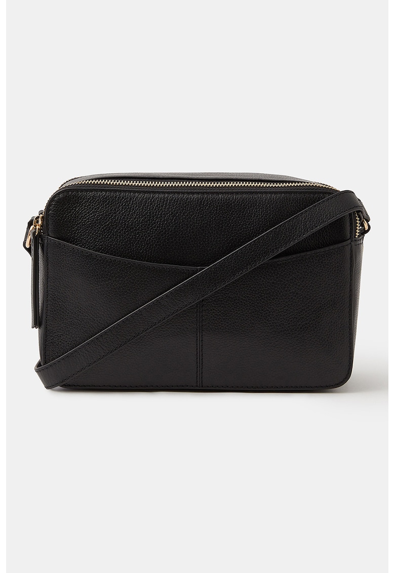 Geanta crossbody de piele cu 2 compartimente - Negru