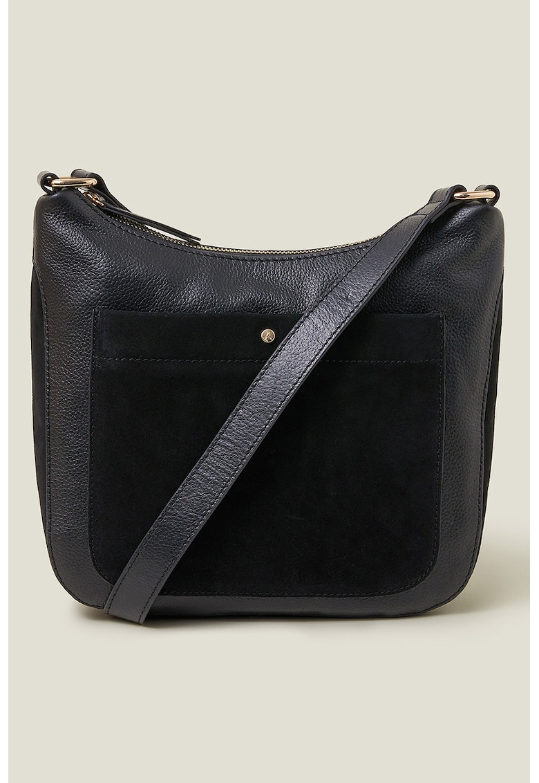 Geanta crossbody messenger de piele - Negru