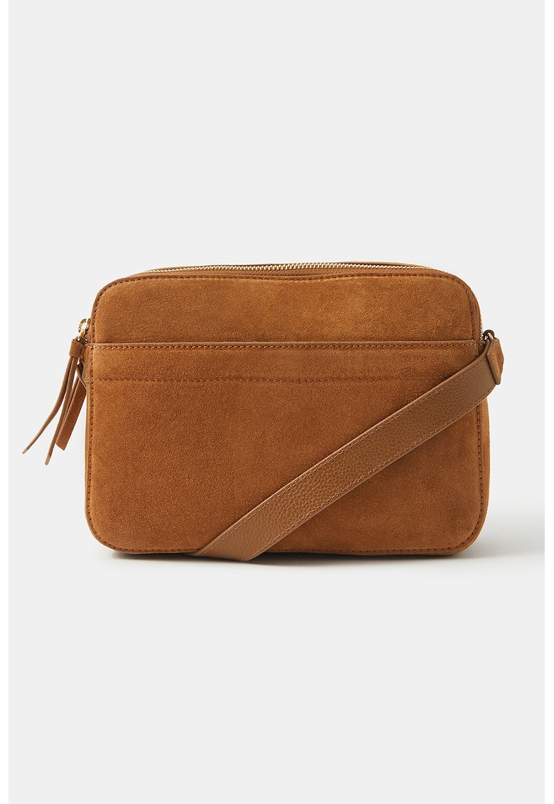 Geanta crossbody de piele intoarsa - Portocaliu inchis