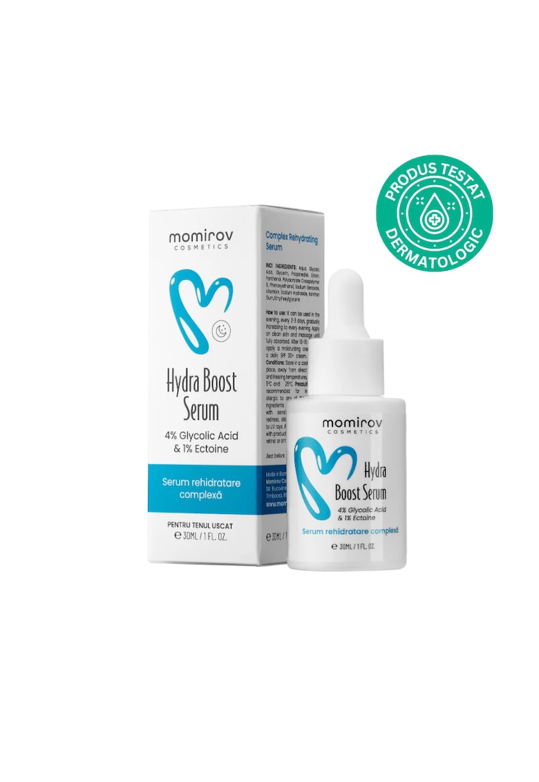 Serum Hydra Boost cu 4% acid glicolic si 1% ectoina pentru ten uscat - 30 ml