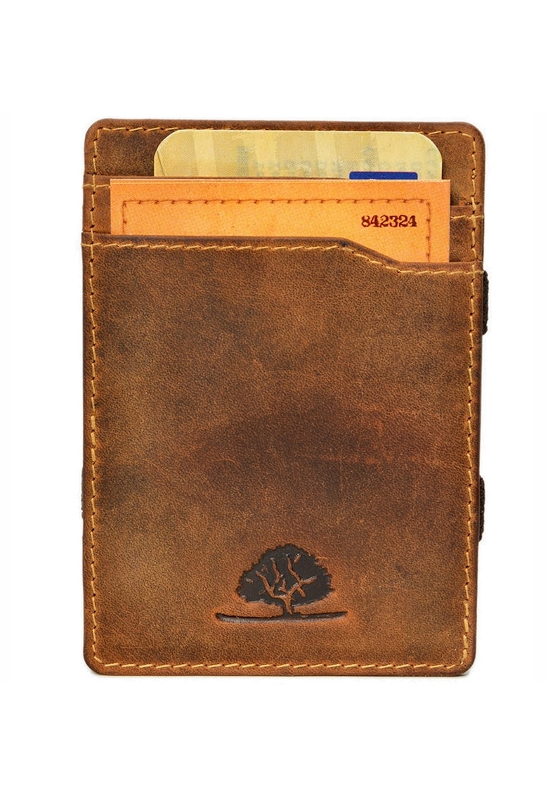 Portofel unisex piele naturala maro antichizat 7.5 x 10.5 x 1.5 cm - Vintage -