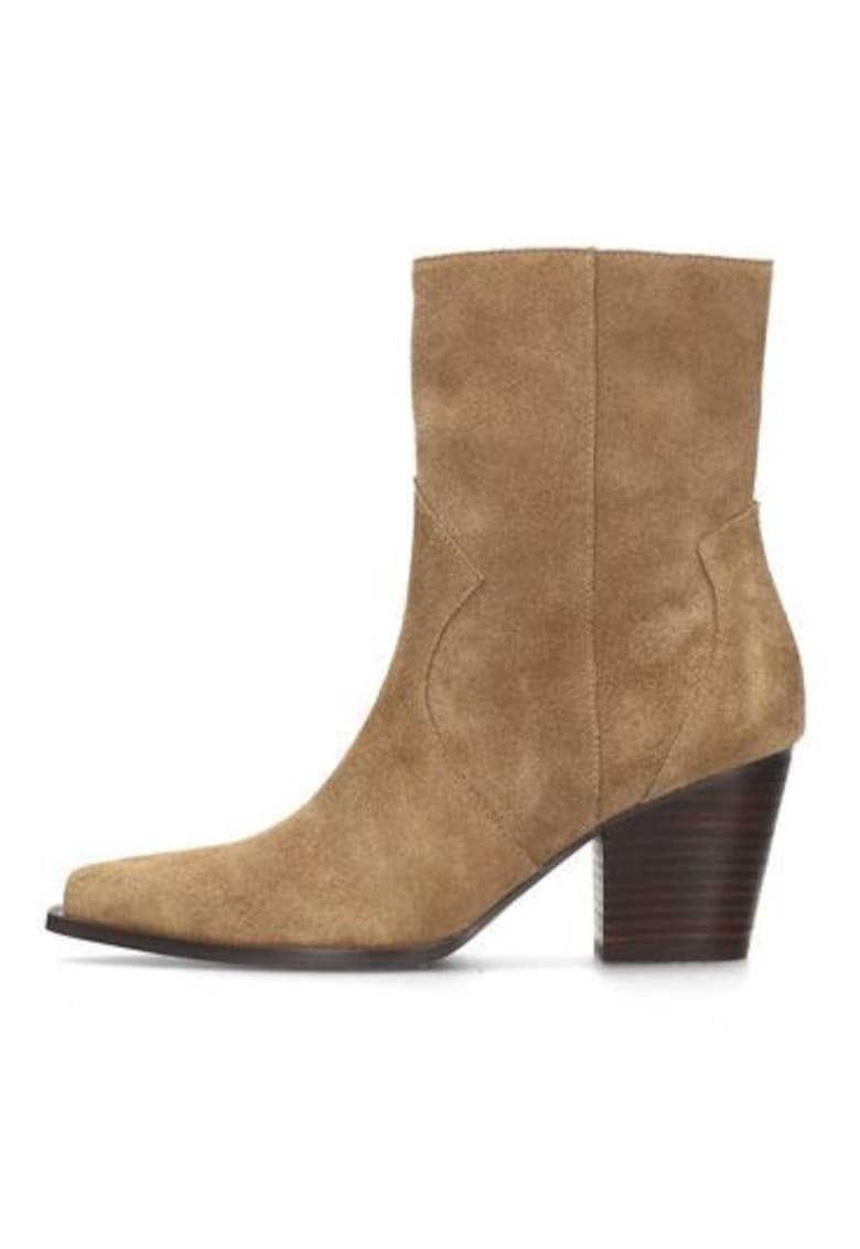 Botine din piele intoarsa cu toc cubanez Beau - Maro camel