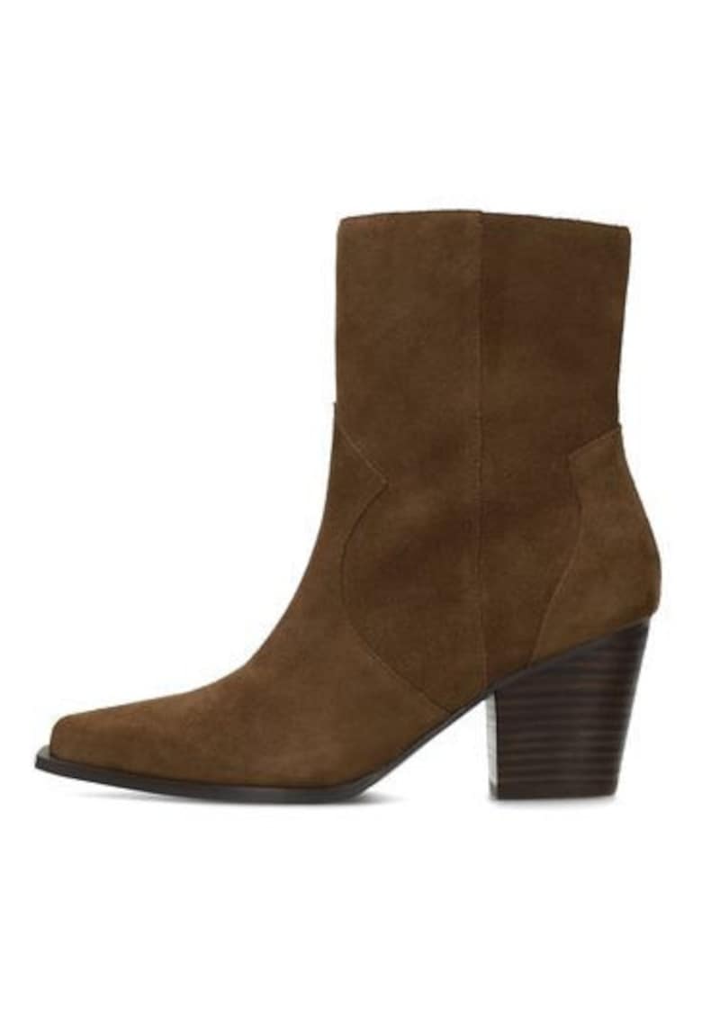 Botine din piele intoarsa cu toc cubanez Beau - Maro inchis