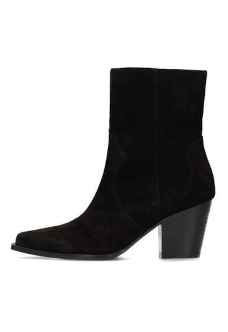 Botine din piele intoarsa cu toc cubanez Beau - Negru