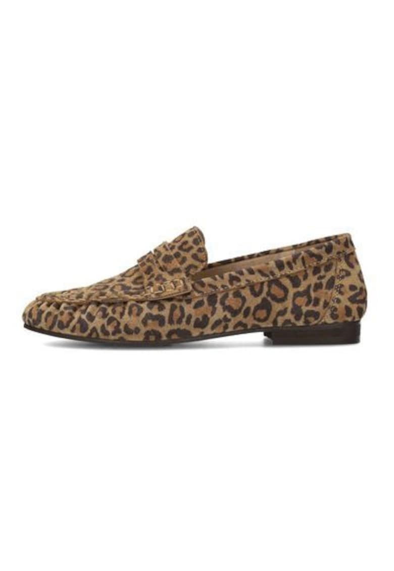 Pantofi loafer din piele intoarsa cu animal print - Maro
