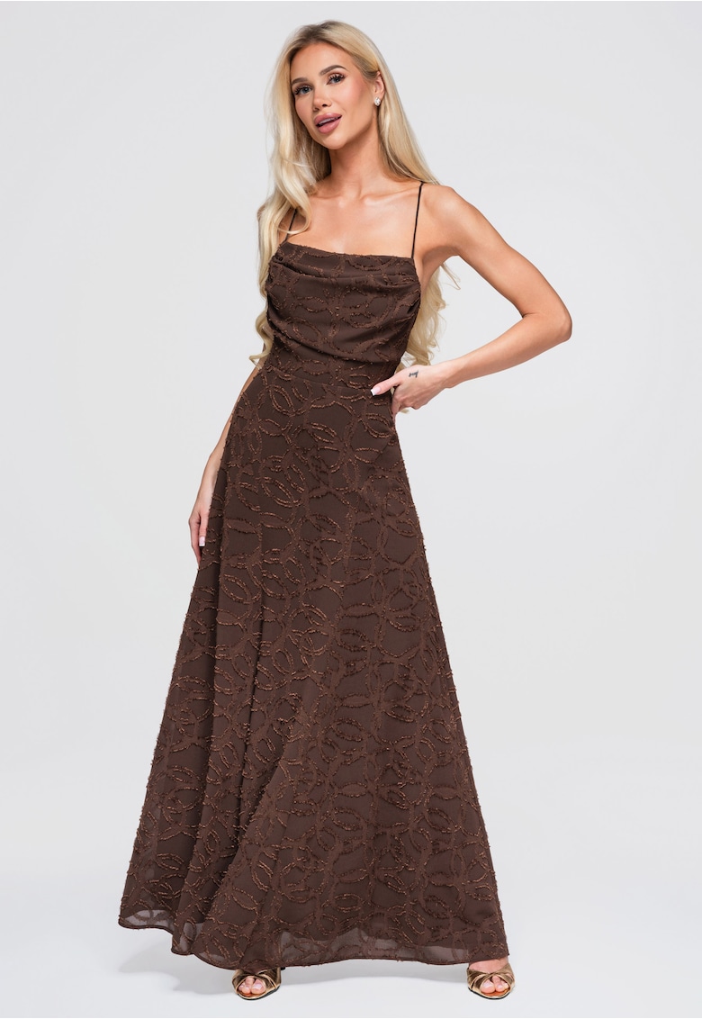 Rochie maxi cu decolteu patrat si spate descoperit LA-OM-DLR379 - Maro