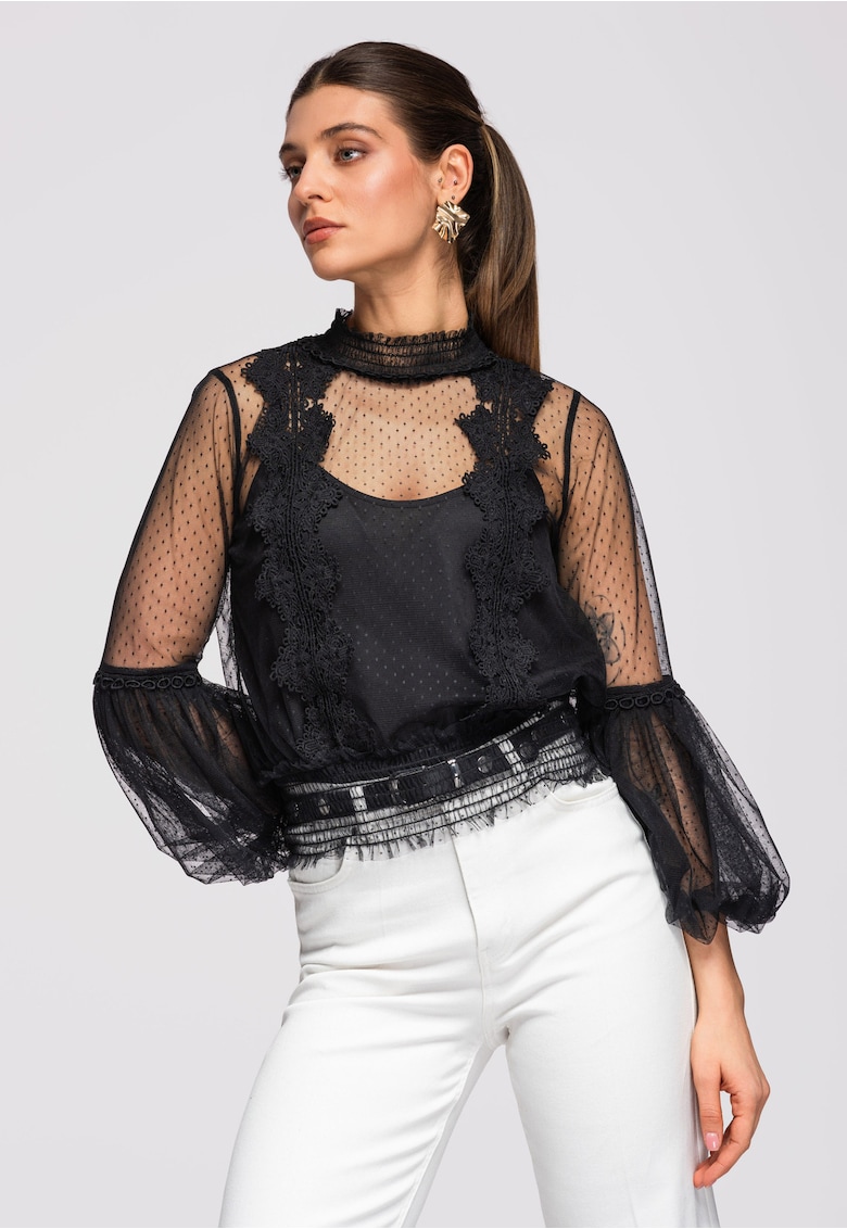 Bluze dama scurte cu inalta si maneci lungi slim fit OW-SE-E0001 - Negru