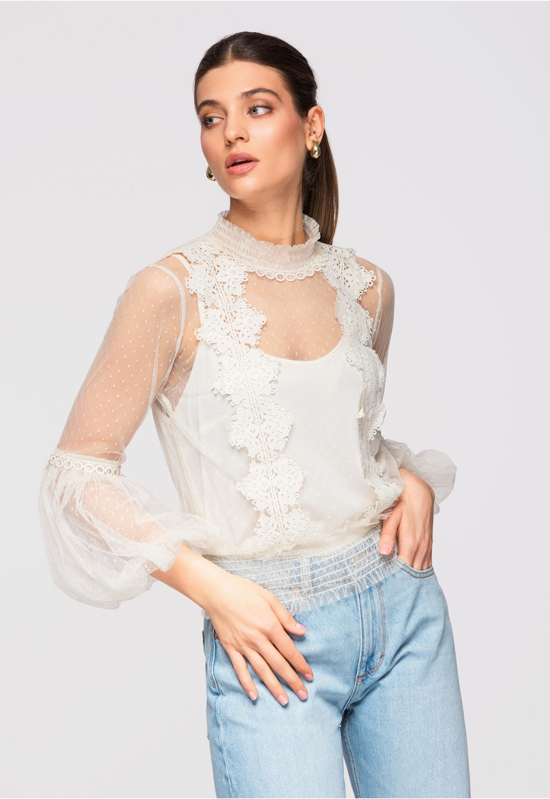 Bluze dama scurte cu inalta si maneci lungi slim fit OW-SE-E0001 - Ecru