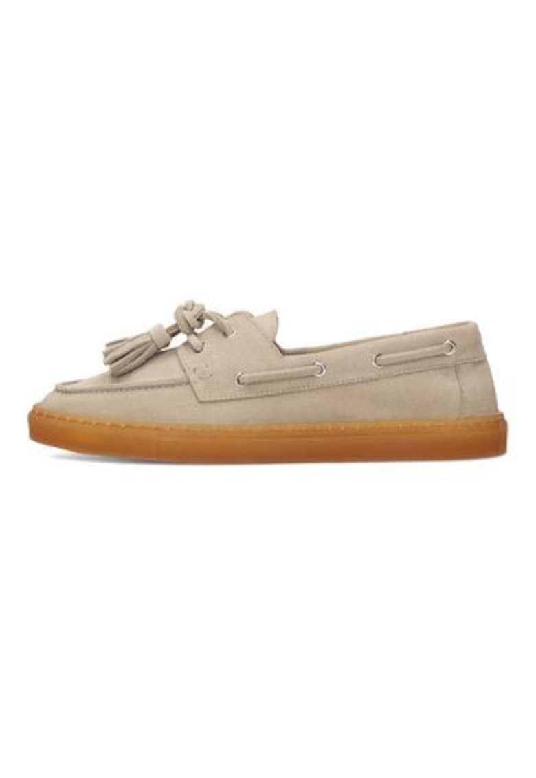 Mocasini din piele intoarsa cu sireturi decorative cu ciucure