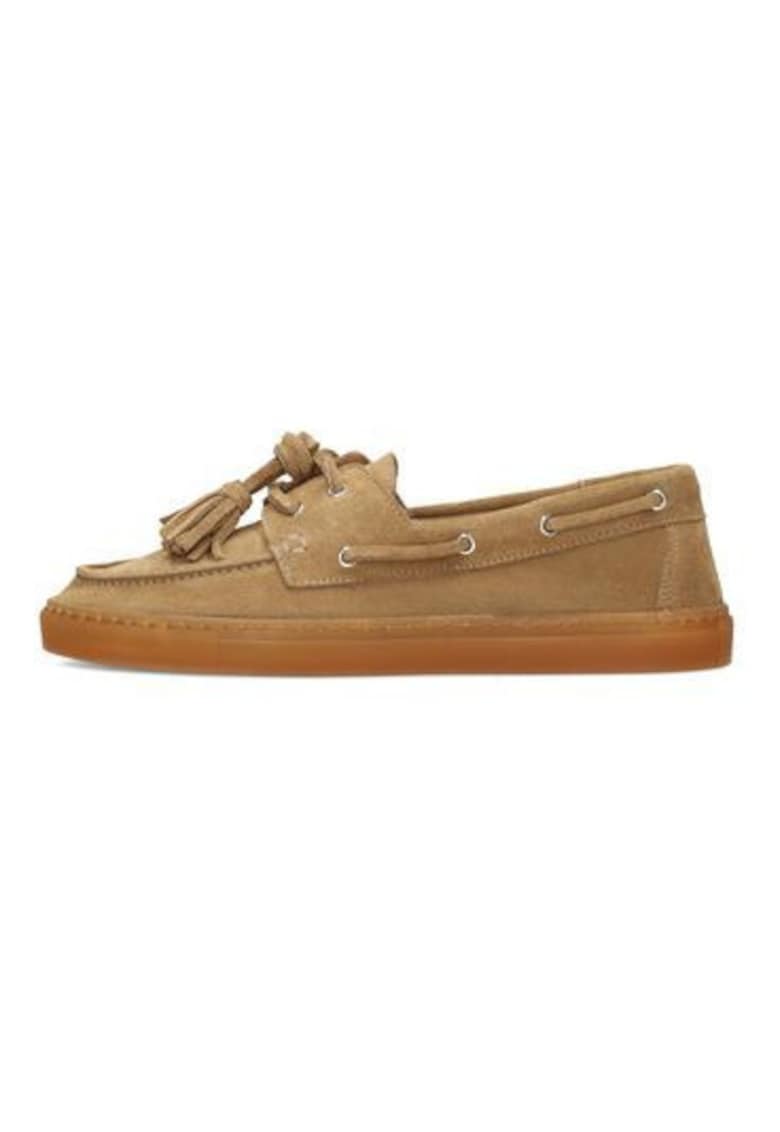 Mocasini de piele intoarsa cu sireturi decorative cu ciucure