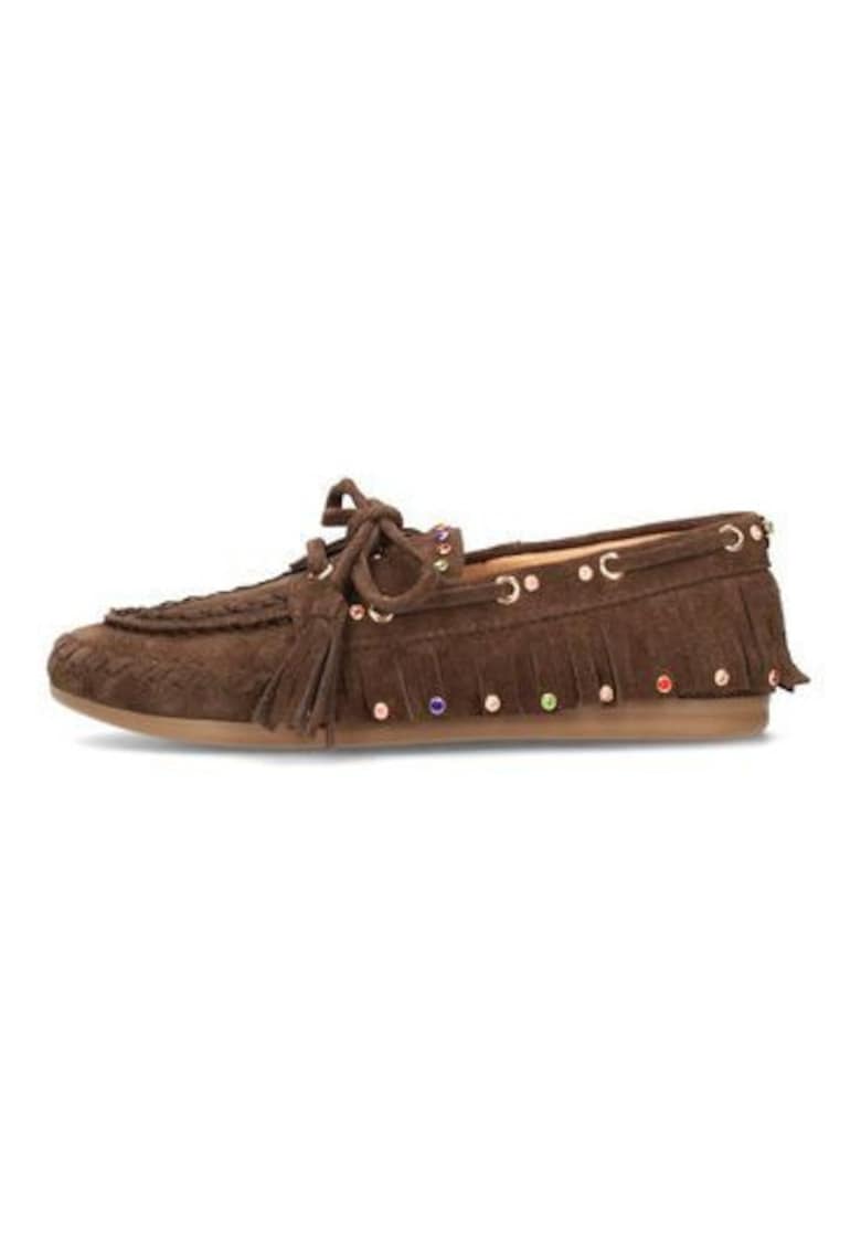 Mocasini cu franjuri si elemente metalice decorative