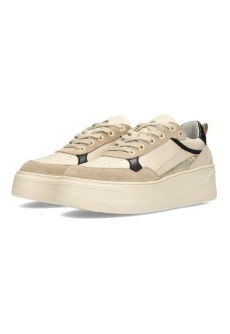 Pantofi sport din piele cu sireturi si talpe wedge