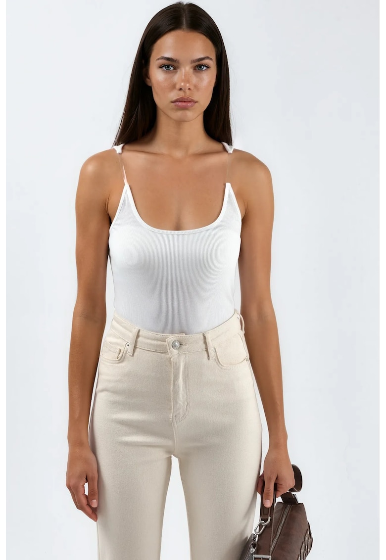 Maiou alb - casual - bretele invizibile - 60% bumbac - 40% poliester