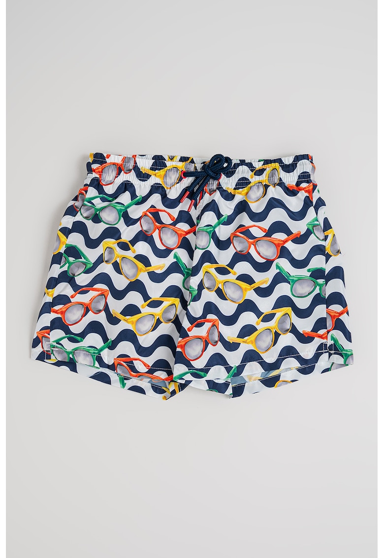Pantaloni scurti de baie cu buzunar pe partea din spate - Alb/Galben/Bleumarin