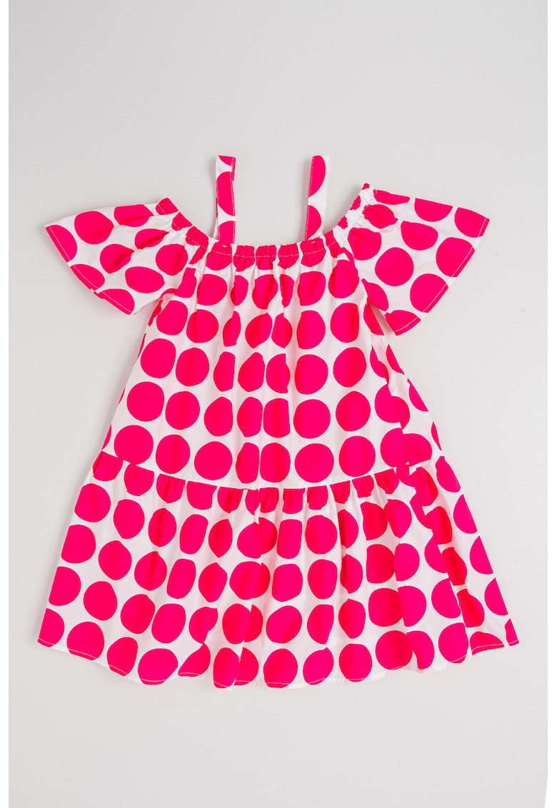 Rochie din bumbac cu decolteu pe umeri - Alb/Roz aprins