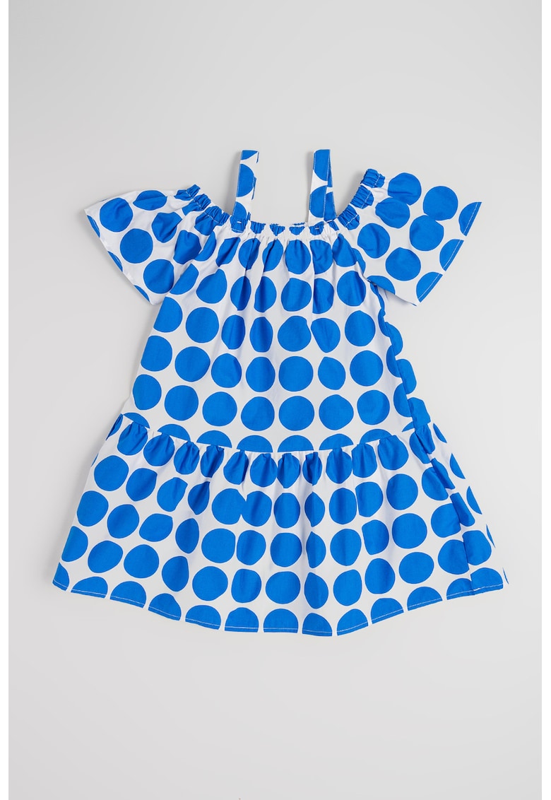 Rochie din bumbac cu decolteu pe umeri - Alb/Albastru