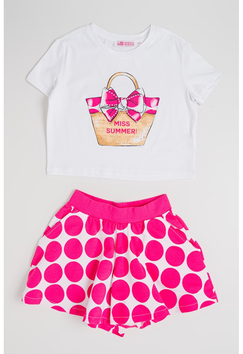Set de tricou si pantaloni scurti din amestec de bumbac - 2 piese - Alb/Roz aprins