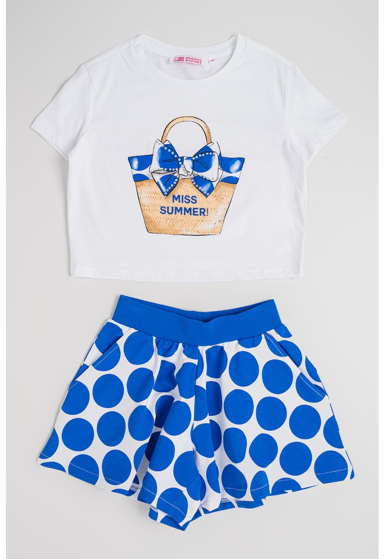 Set de tricou si pantaloni scurti din amestec de bumbac - 2 piese - Alb/Albastru