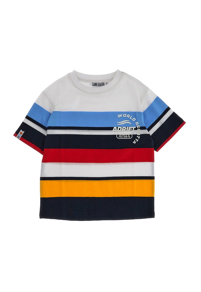 Tricou in dungi cu decolteu rotund - Rosu/Portocaliu mandarina/Albastru azur/Alb murdar