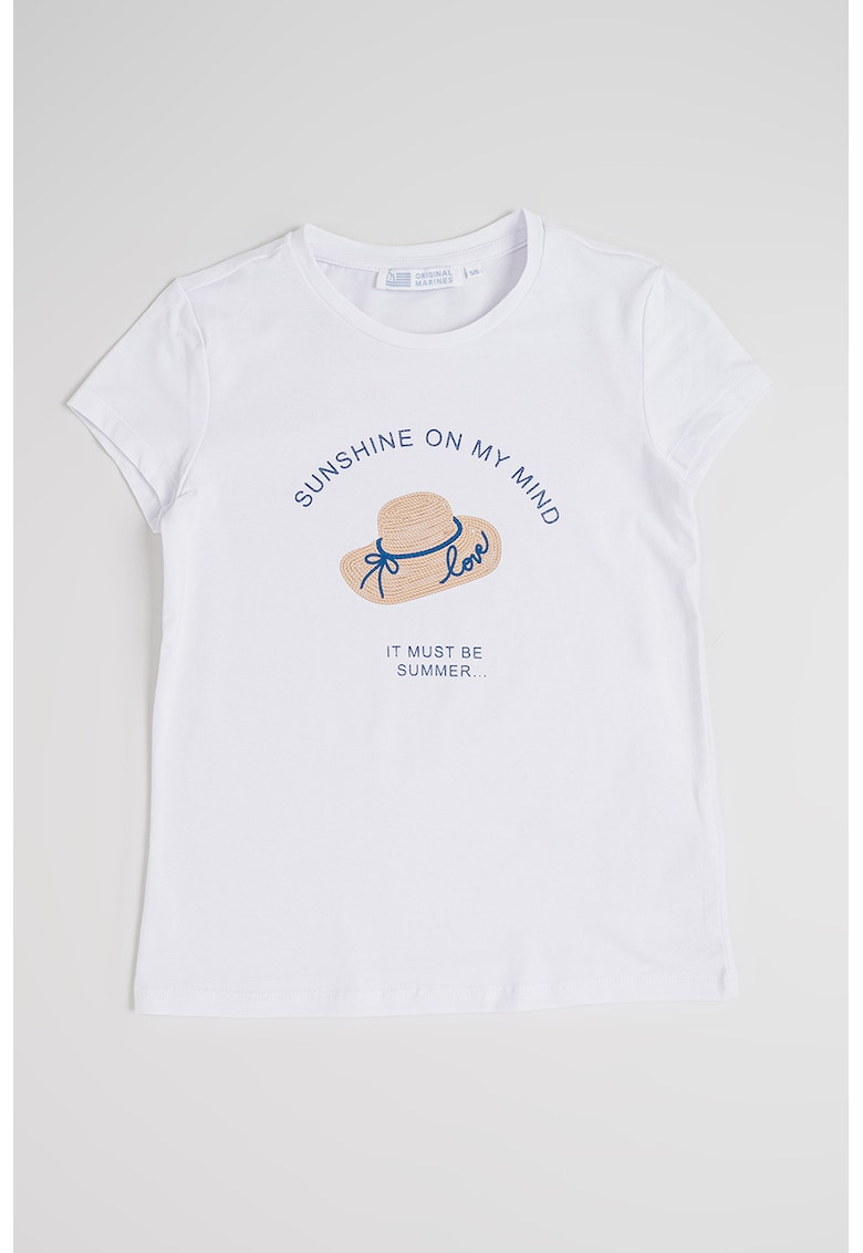 Tricou din amestec de bumbac cu imprimeu grafic - Alb/Bej inchis