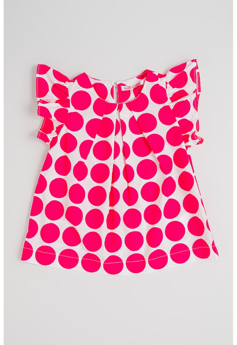 Rochie din bumbac cu model cu buline - Alb/Roz aprins