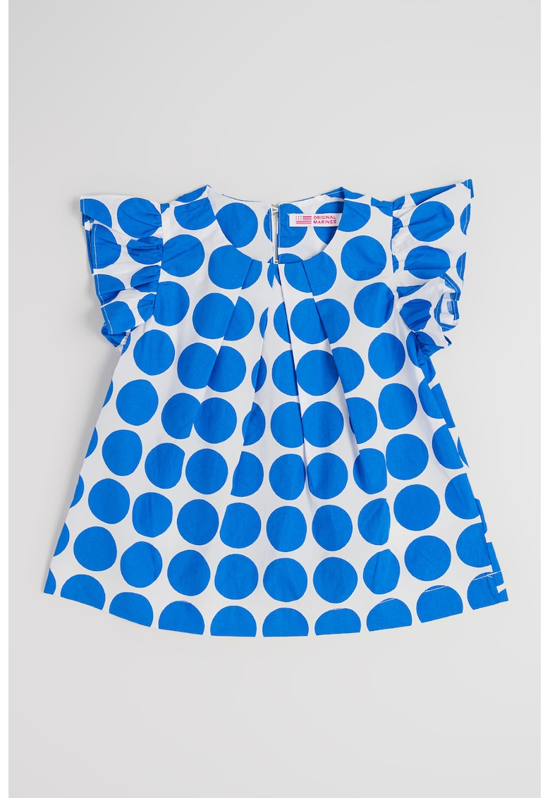 Rochie din bumbac cu model cu buline - Alb/Albastru