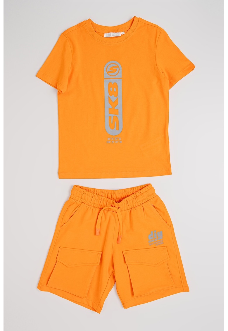 Set de tricou si pantaloni scurti cargo - 2 piese - Portocaliu dovleac/Argintiu