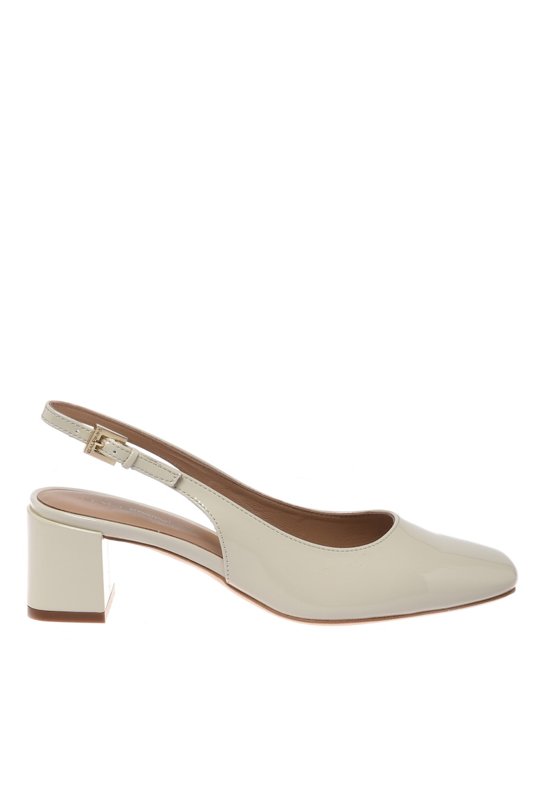 Pantofi slingback de piele lacuita cu varf patrat - Alb murdar