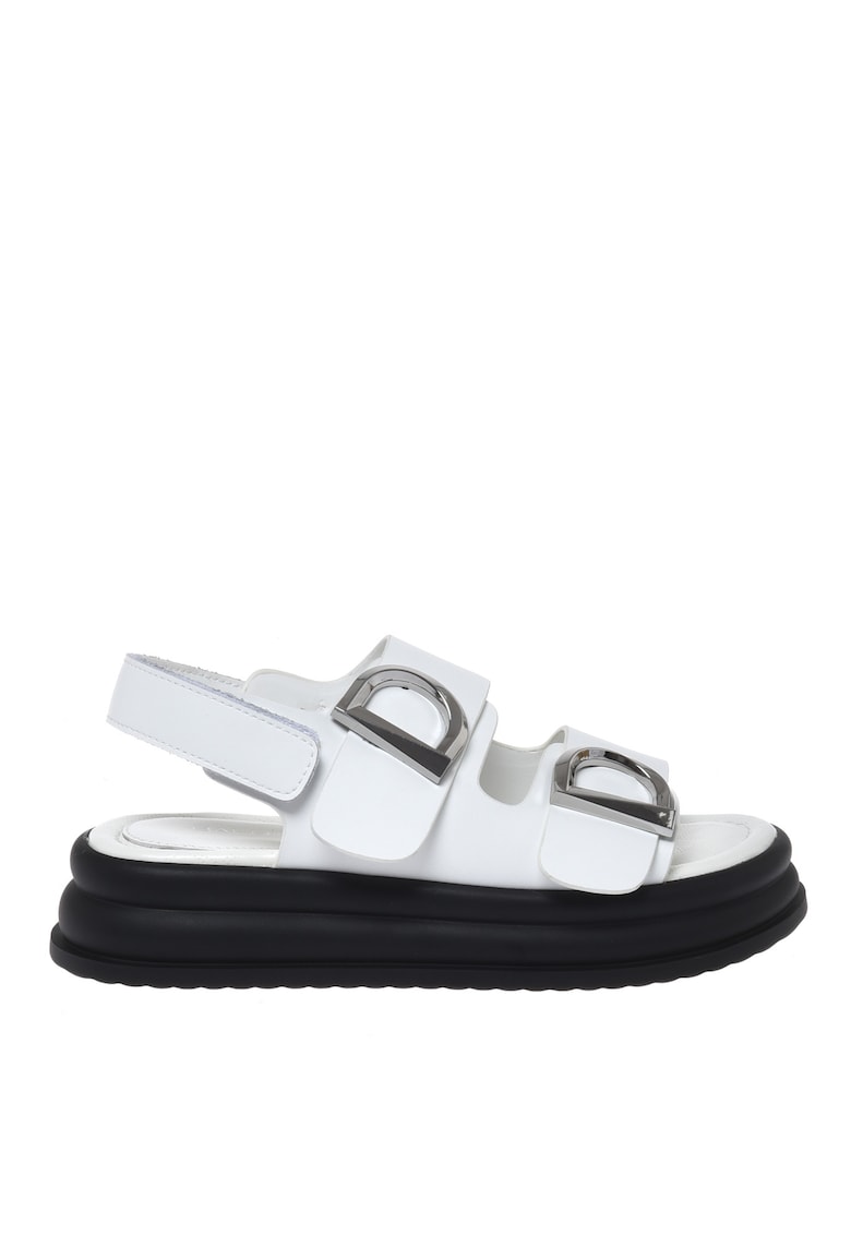 Sandale de piele cu platforma si velcro - Alb