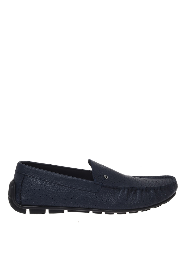 Mocasini de piele cu varf rotund - Albastru