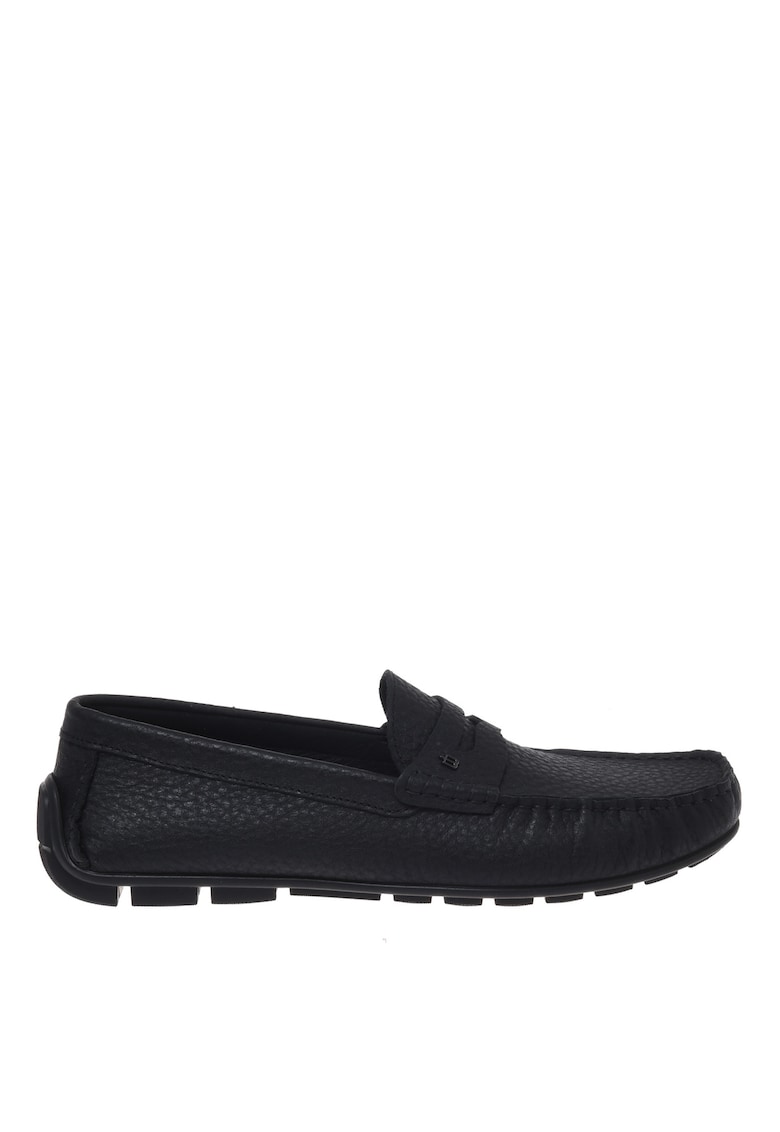 Mocasini de piele cu varf rotund - Negru