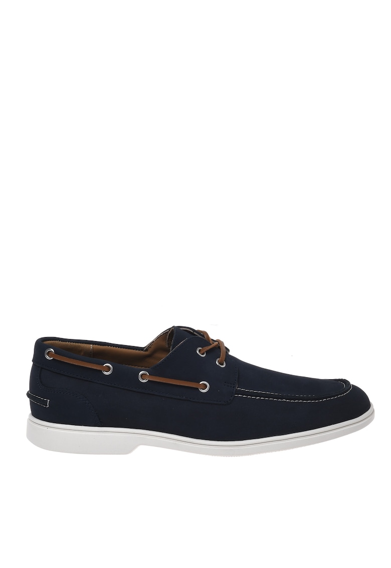 Pantofi boat de piele nabuc - Bleumarin
