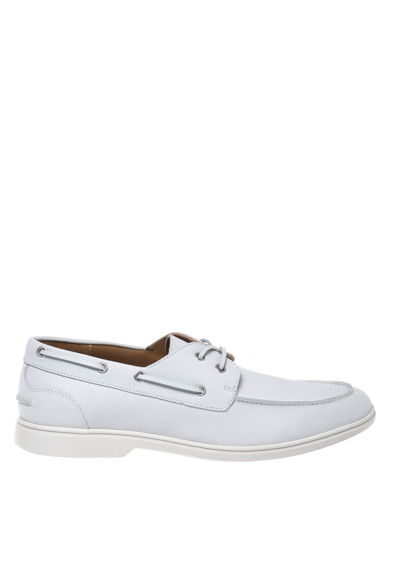 Pantofi boat uni de piele - Alb