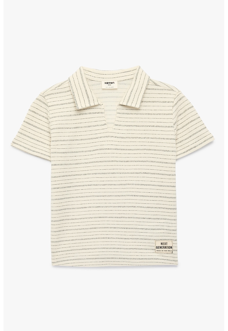 Tricou polo texturat cu model in dungi - Alb fildes