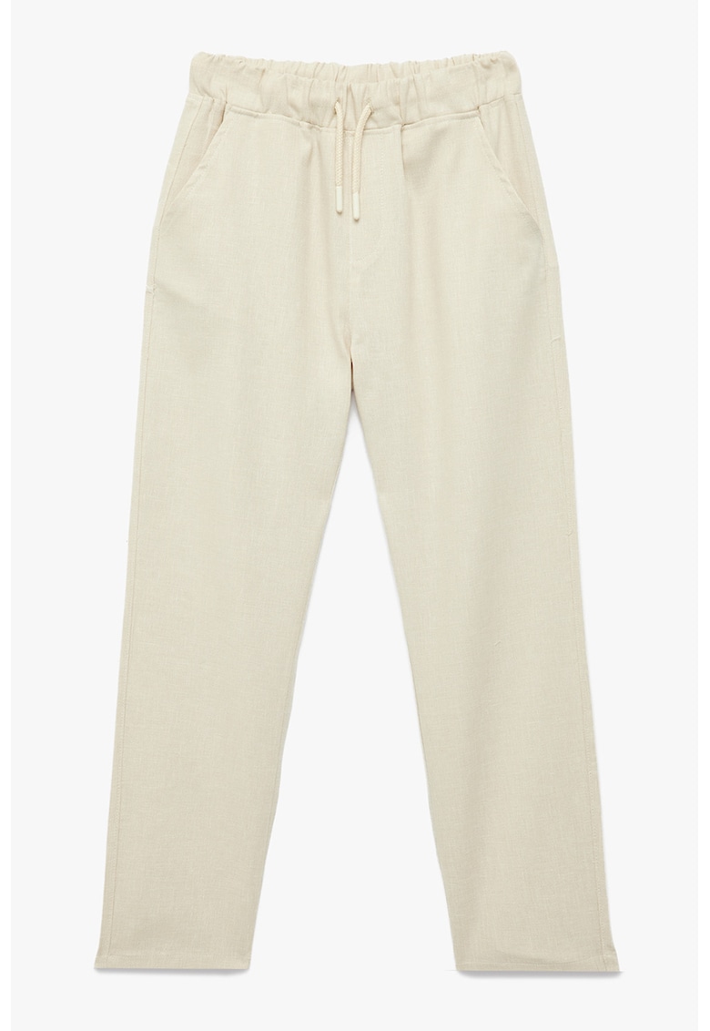 Pantaloni din bumbac si in - Bej deschis