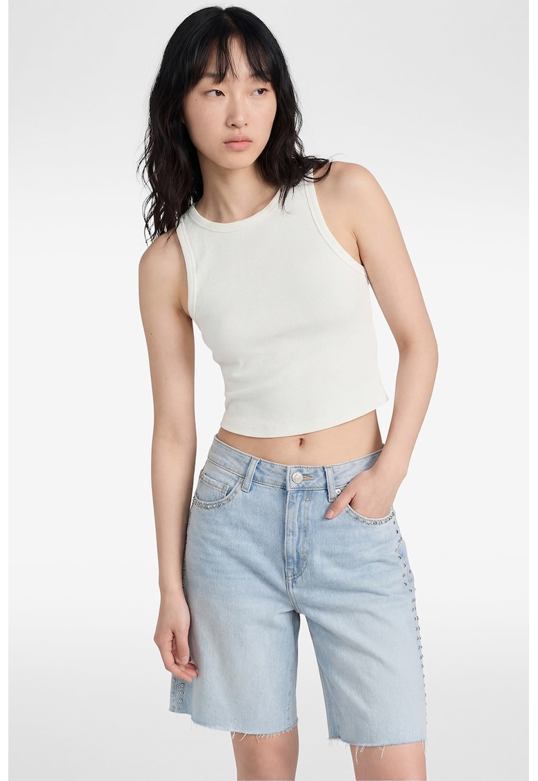 Top crop slim fit - Alb fildes