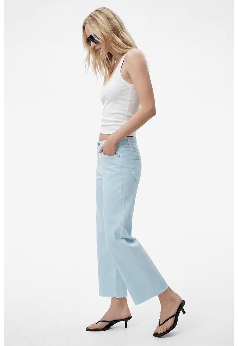 Blugi crop cu talie medie - Albastru pastel