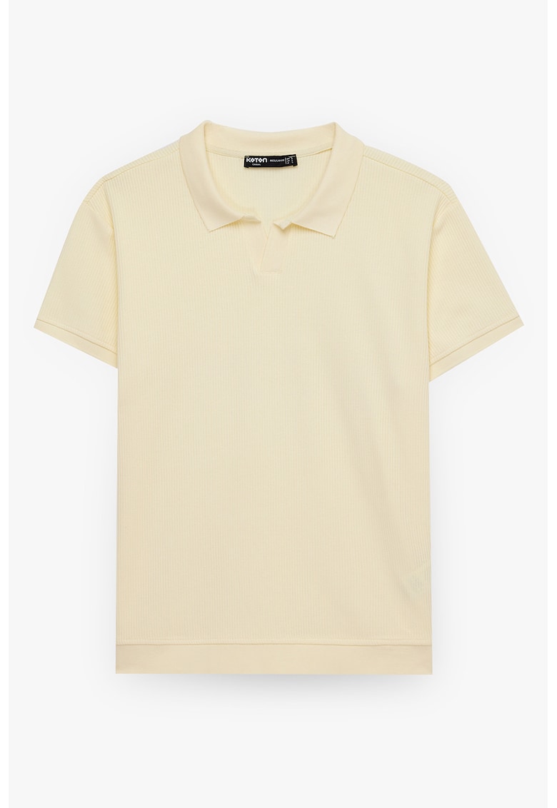 Tricou polo regular fit cu aspect texturat - Galben pastel