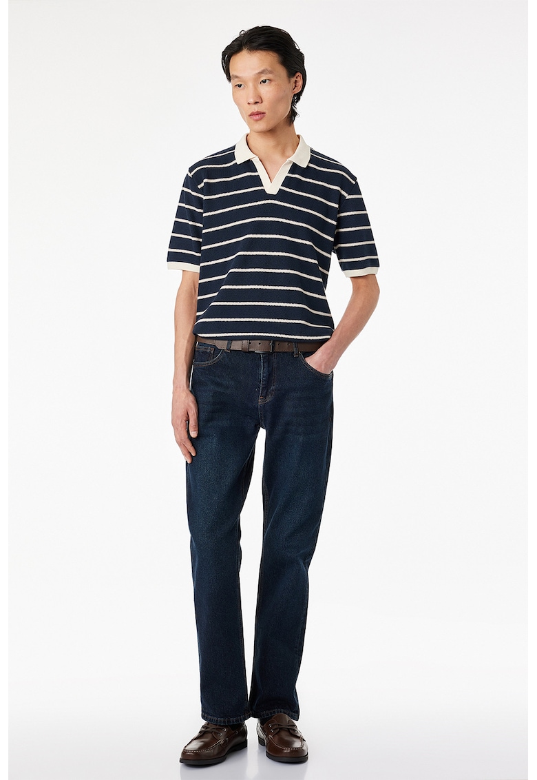 Tricou polo din bumbac - Alb fildes/Negru