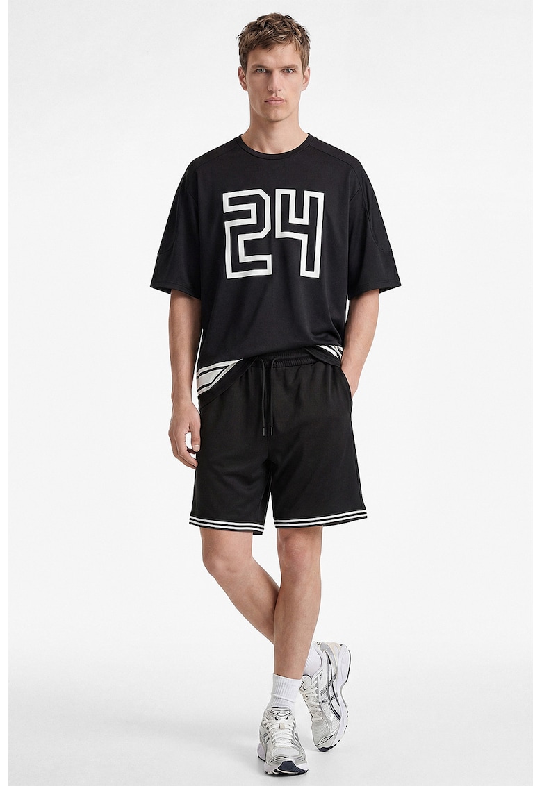 Pantaloni de trening scurti cu talie ajustabila - Negru
