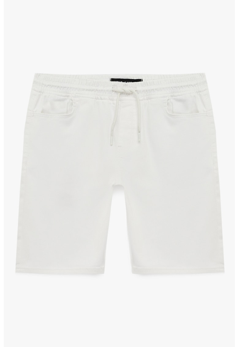 Blugi bermude slim fit cu snur de ajustare in talie - Alb