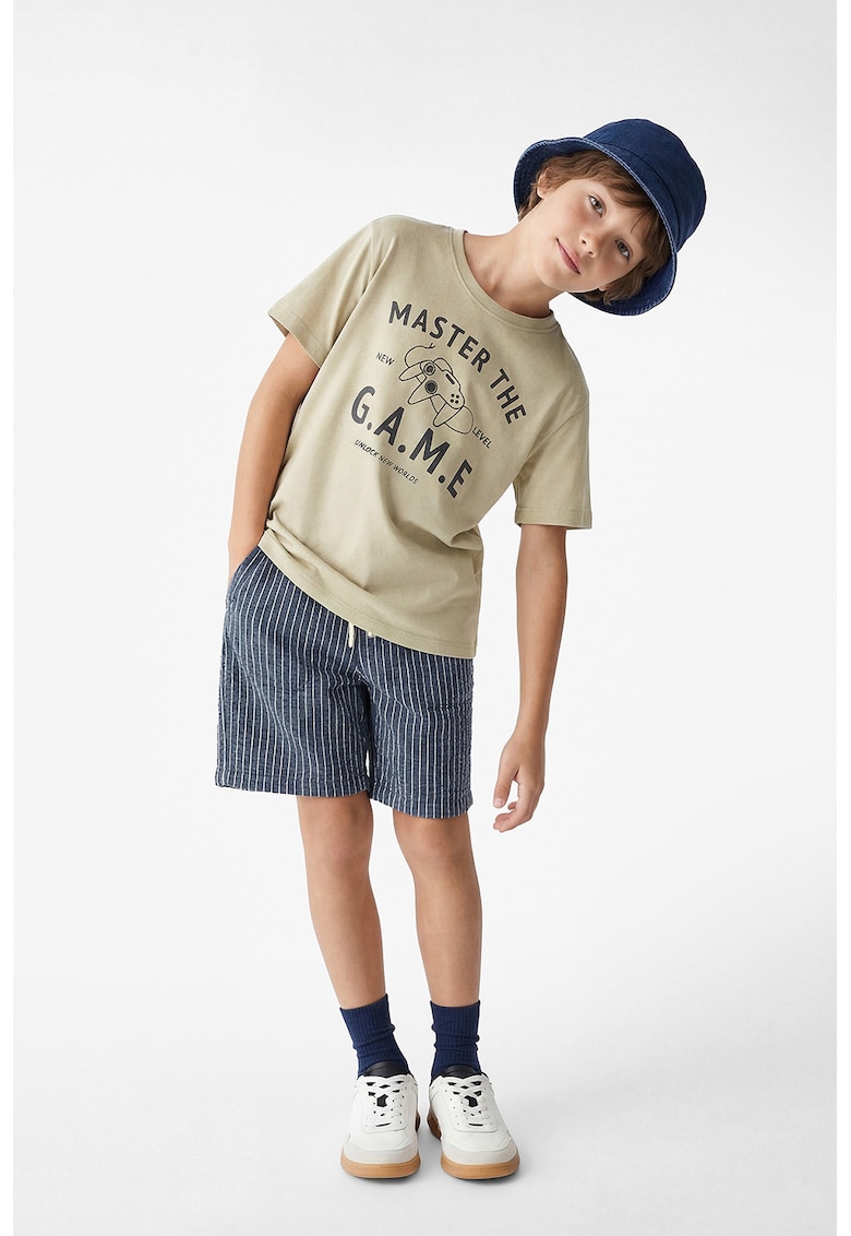Tricou cu decolteu la baza gatului si imprimeu - Verde stins