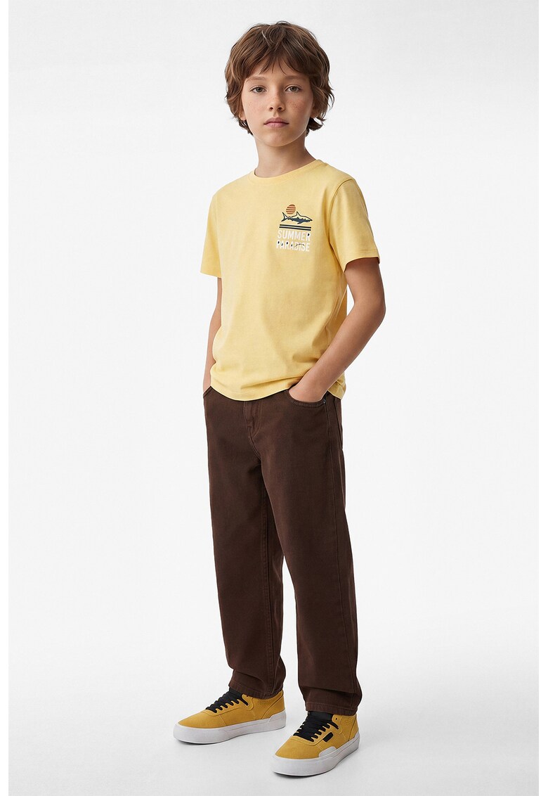Tricou din bumbac cu decolteu la baza gatului - Portocaliu deschis