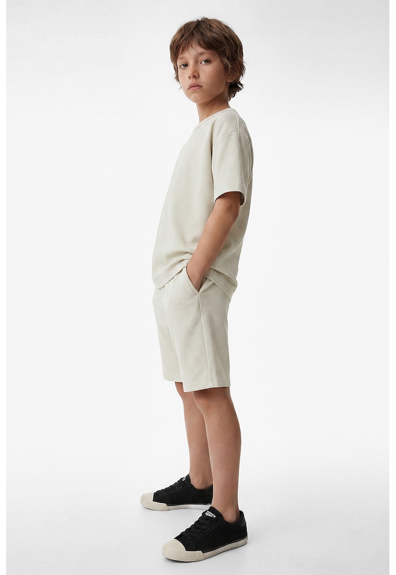 Pantaloni scurti texturati cu snur de ajustare in talie - Gri deschis