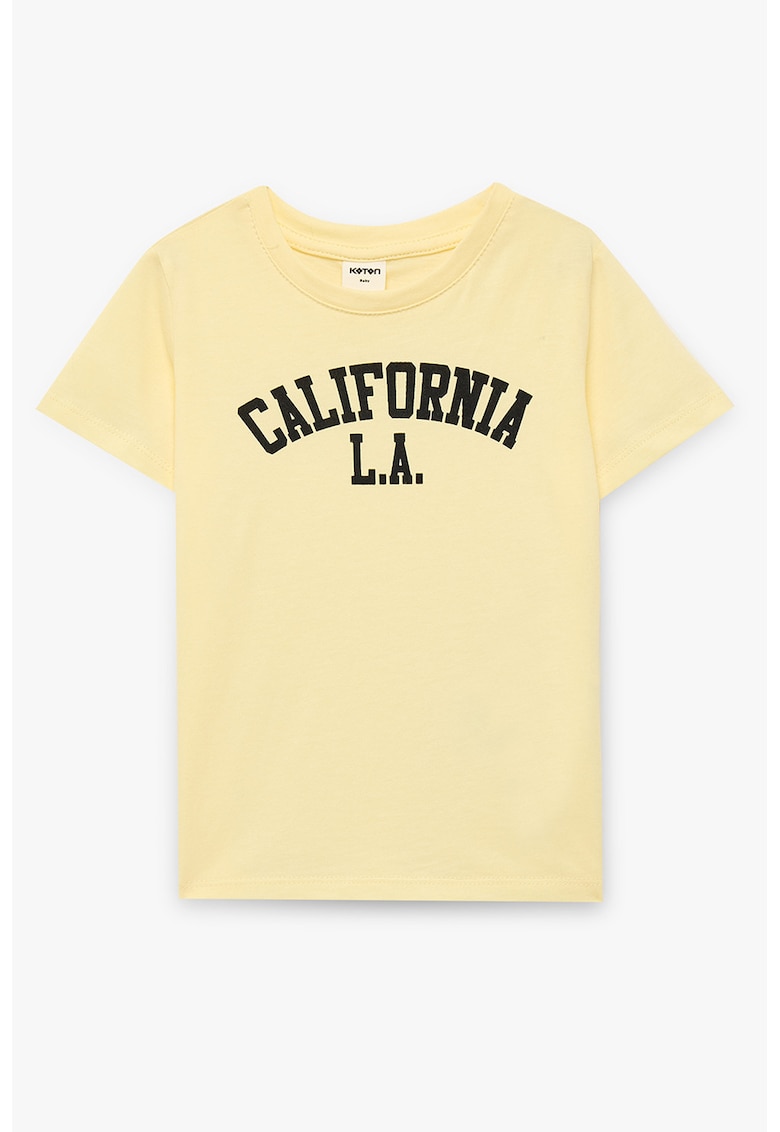 Tricou din bumbac cu imprimeu text - Galben deschis