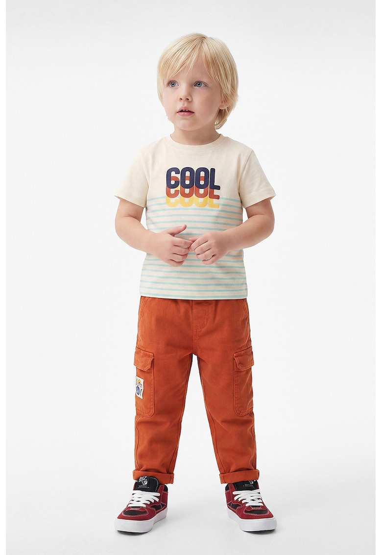 Tricou din bumbac cu imprimeu - Albastru pastel/Alb fildes