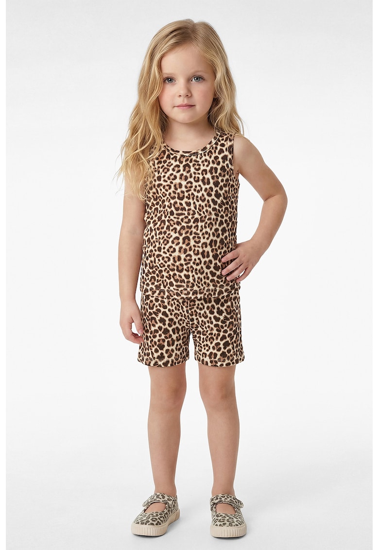 Set de pantaloni scurti de bumbac si top cu animal print - 2 piese - Alb fildes/Maro