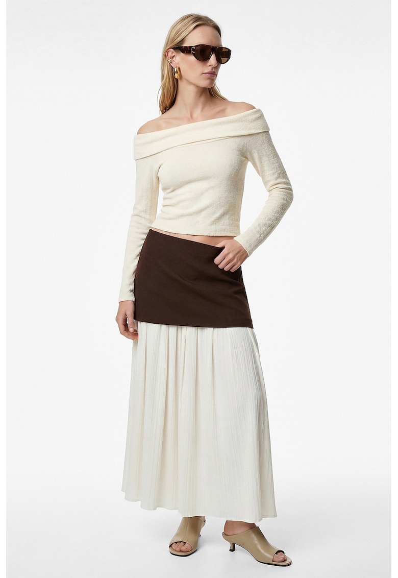 Bluza texturata cu decolteu pe un umar - Bej deschis